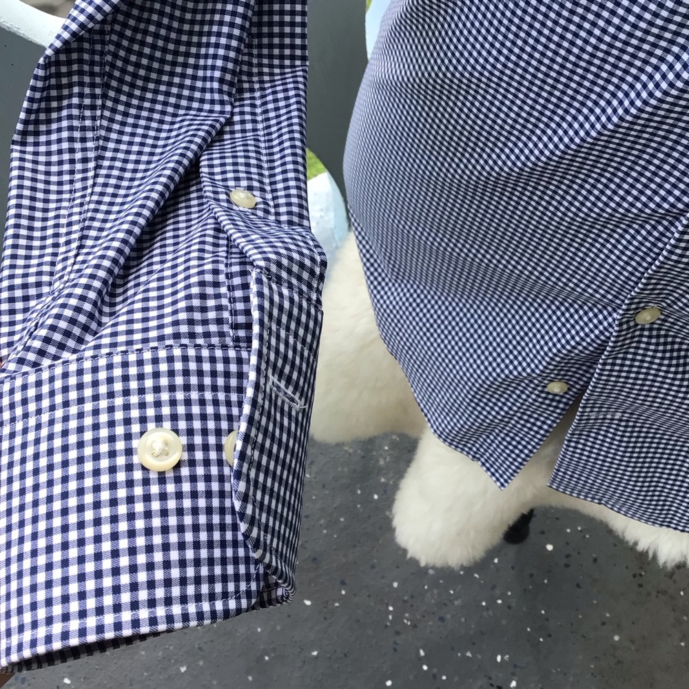 Peter Millar Long Sleeved Button Down Shirt Black White Checkered Spandex Blend - Picture 3 of 10